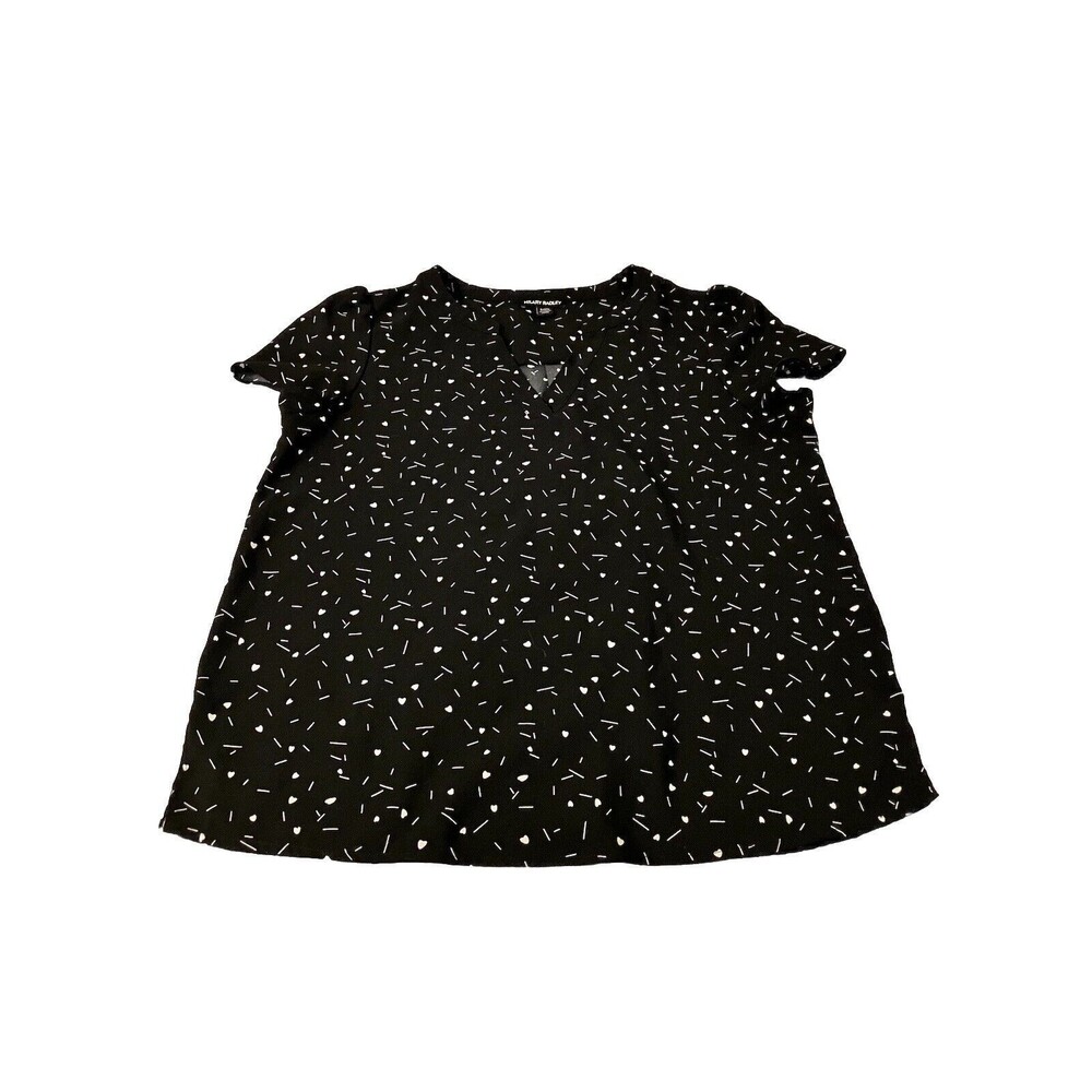 Black Hilary Radley Womens Printed V-Neck Short Sleeves Blouse Size Small